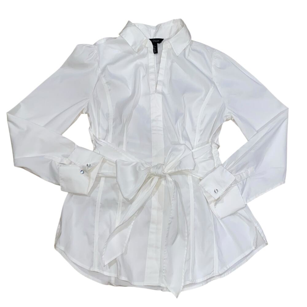 White House/Black Market Stunning Wrap Around White Blouse Size 12 Career Wear